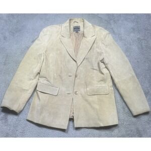 Bernardo Leather Blazer‎ Women's L Beige Jacket Button Office Career *SPOT